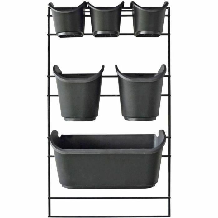 Jardinera de pared - Kit soporte de pared + 3 macetas (0,9L) + 2 macetas (2,5L) + 1 jardinera (5,4L) - Negro - Al 84 x L 48 cm - NATURE 1