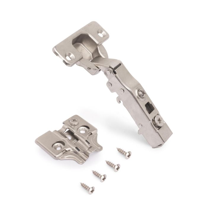 Emuca Lote de 20 bisagras rectas X91 con cierre suave y suplementos para atornillar, Altura 0, Acero, Niquelado 1
