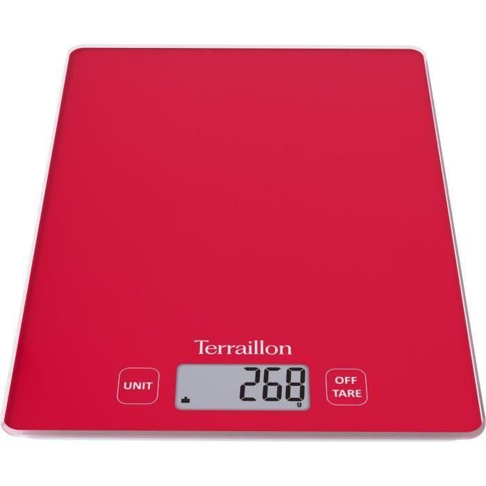 Báscula de cocina electrónica - TERRAILLON - T3 Rojo - Capacidad 3 kg - Graduación 1 g - Bandeja de cristal 1