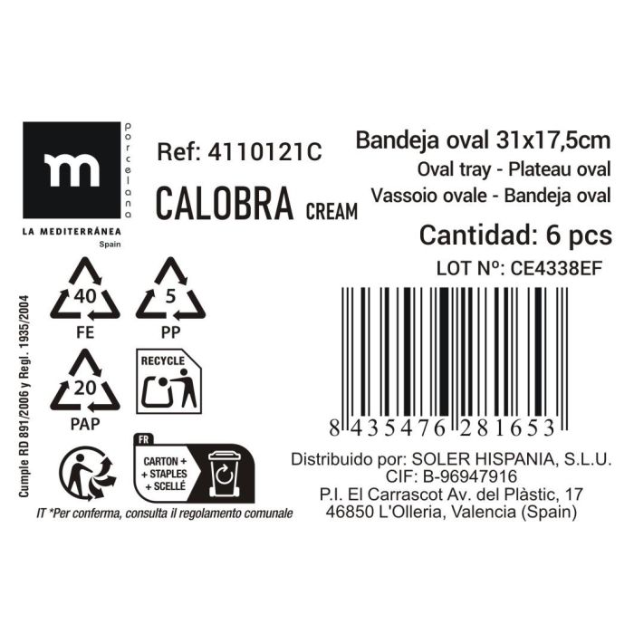 La Mediterranea Bandeja Crema Calobra 31 cm x 17.5 cm 2
