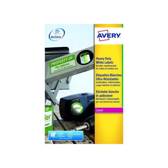 Etiquetas Adh.Impr.Avery A4 Polyester Blanco C.Romos Laser Caja 20H 99,1X139 Mm 80 Uds.(L4774)