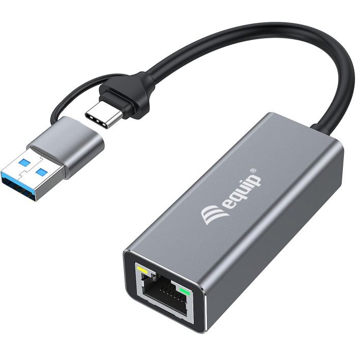 EQUIP Adaptador USB-C a RJ45 2.5Gbps + USB-A para Red Gigabit Ethernet Alámbrico Gris 0 EQUIP Adaptador USB-C a RJ45 2.5Gbps + USB-A para Red Gigabit Ethernet Alámbrico Gris 0