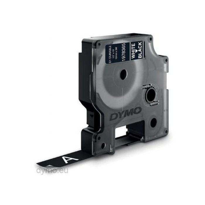 Dymo Cinta D1 Durable Etiqueta Permanente Blanco Sobre Negro 12 mm x 3 M Rotuladora Labelmanager