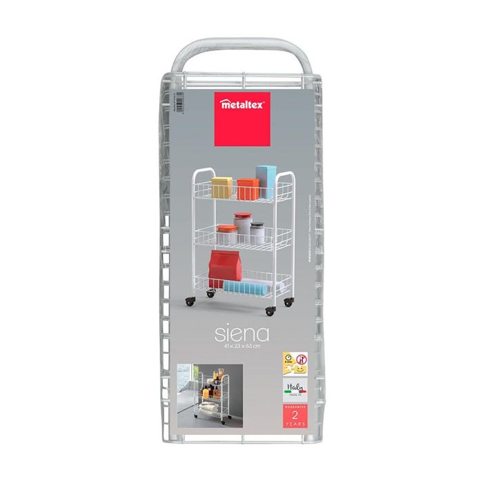 Metaltex Carro multiusos 3 estantes 41x23x63 cm con ruedas, alambre plastificado blanco LDPE 5 Metaltex Carro multiusos 3 estantes 41x23x63 cm con ruedas, alambre plastificado blanco LDPE 5