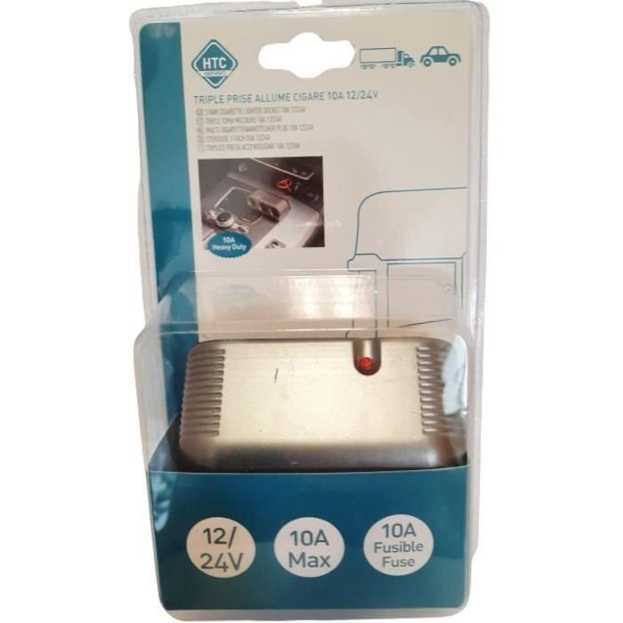 Toma mechero triple 12/24V - HTC EQUIPMENT - Con toma Heavy duty y cable rojo de 80cm 1 Toma mechero triple 12/24V - HTC EQUIPMENT - Con toma Heavy duty y cable rojo de 80cm 1