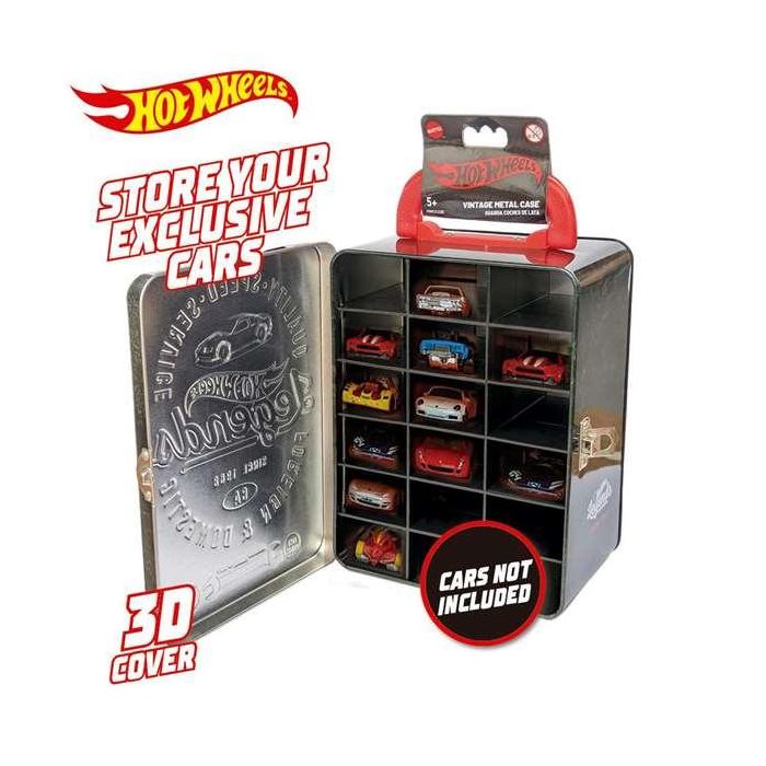 Maletin metalico vintage hot wheels con 18 coches y parrilla organizadora en el interior - modelos surtidos 2