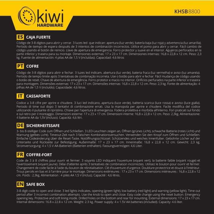 Kiwi Caja Fuerte 4.6L, 26 x 20 x 20 cm 3 Kiwi Caja Fuerte 4.6L, 26 x 20 x 20 cm 3