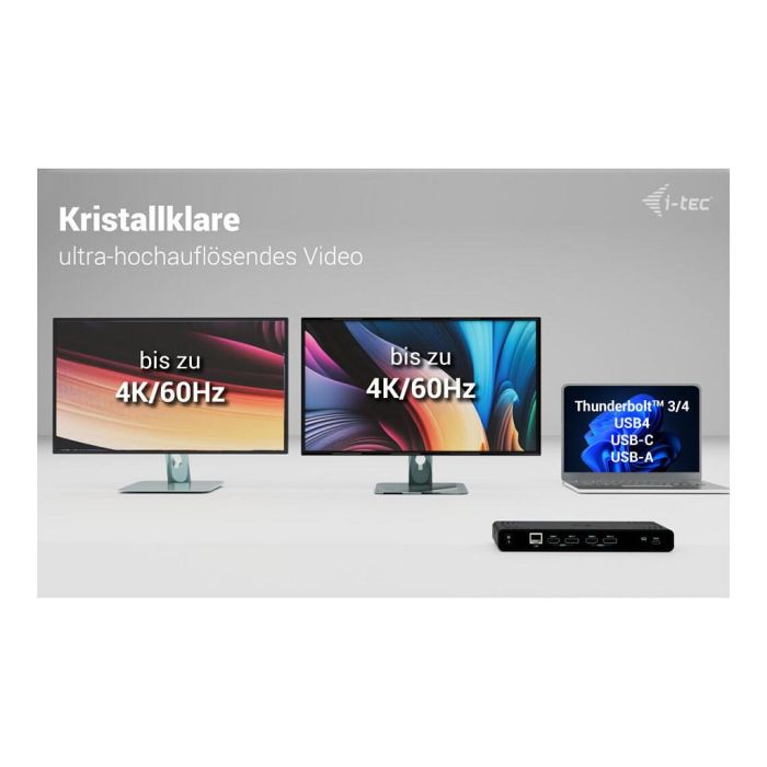 I-TEC UNIVERSAL DUAL 4K DOCK PD Conexión USB-C Power Delivery 85W Dual 4K Ultra HD Negro 9