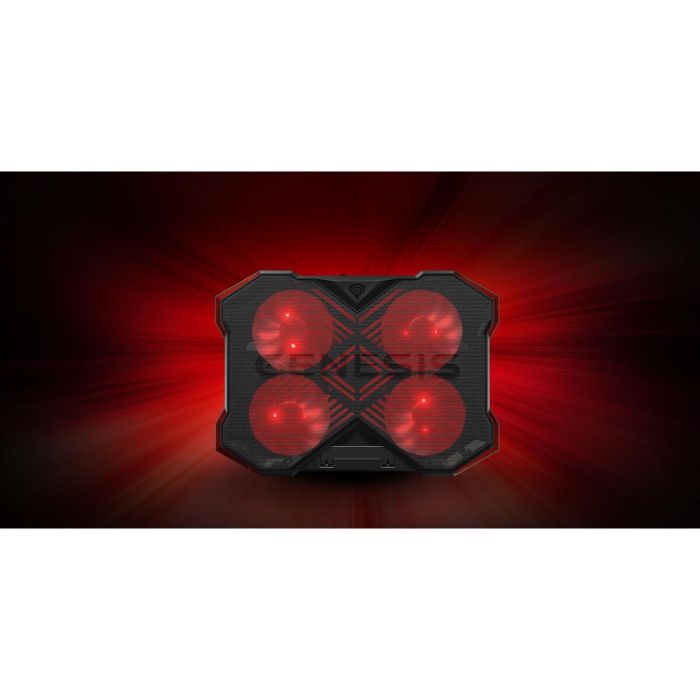 GENESIS Oxid 260 Base Refrigeradora para portátiles hasta 17.3" con 4 ventiladores, 8 Ángulos Ajustables, Gaming Negro/Rojo 1