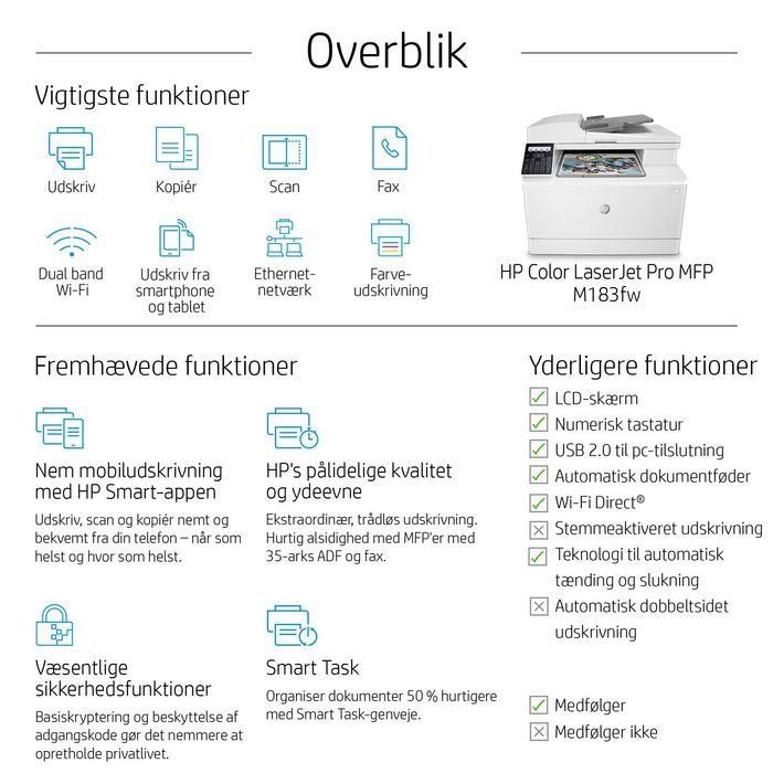 HP Color LaserJet Pro MFP M183fw, Laser, 216 x 356, 600 x 600dpi, 16ppm, 800MHz, 256MB, WiFi, LCD 34 HP Color LaserJet Pro MFP M183fw, Laser, 216 x 356, 600 x 600dpi, 16ppm, 800MHz, 256MB, WiFi, LCD 34