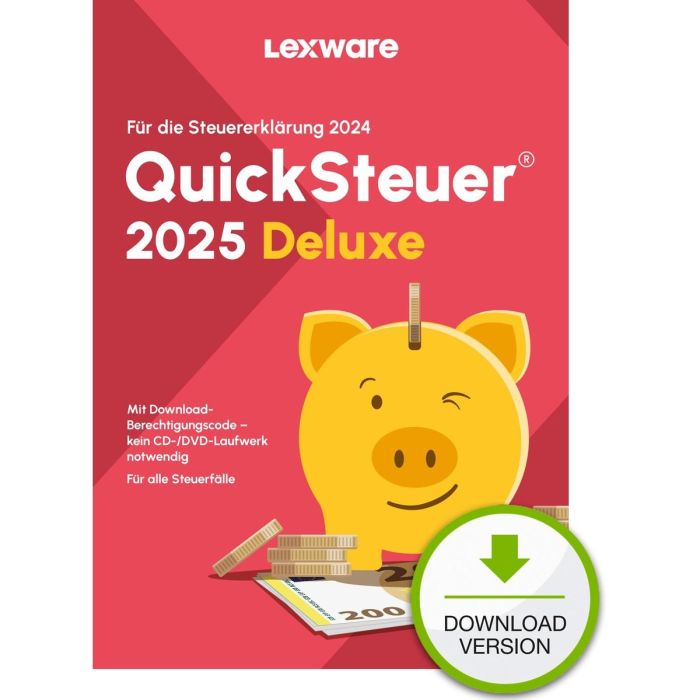 Lexware QuickSteuer Deluxe 2025 - Software para 1 Dispositivo y hasta 5 Declaraciones de Impuestos - Descarga ESD