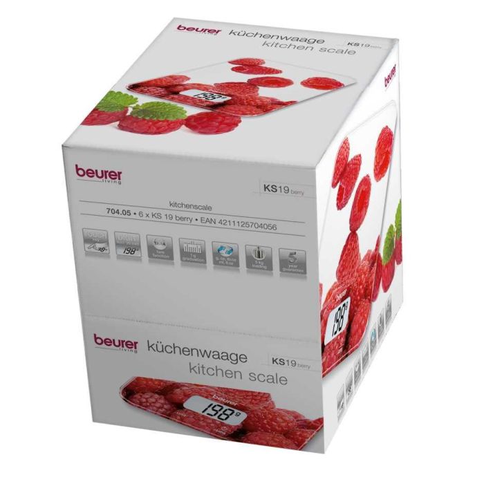 Beurer KS-19 FRAMBUESA Balanza de Cocina con Teclas Táctiles, Vidrio Ultra Plano, Pantalla LCD, 5kg, Función Tara 3 Beurer KS-19 FRAMBUESA Balanza de Cocina con Teclas Táctiles, Vidrio Ultra Plano, Pantalla LCD, 5kg, Función Tara 3