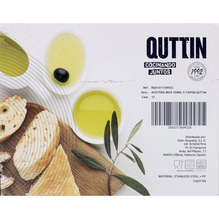 Aceitera de acero inoxidable 550 ml con tapón Quttin (12 Unidades) 3 Aceitera de acero inoxidable 550 ml con tapón Quttin (12 Unidades) 3