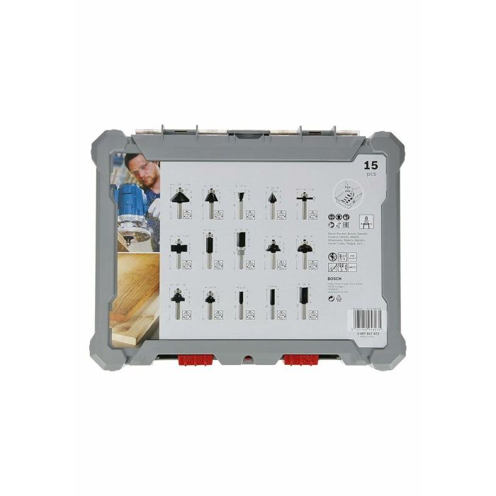 Bosch 2 607 017 472 - Set de Fresas Mixtas 15 Piezas, Carburo, para Madera, Vástago 8mm, DIN EN-847 7