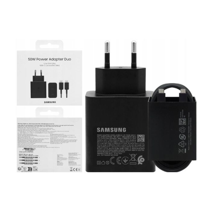 Samsung Cargador 50W Duo (2x USB-C) Super Fast Charging 2.0 con Cable USB-C 1.8m Negro para Smartphones y Tablets 3