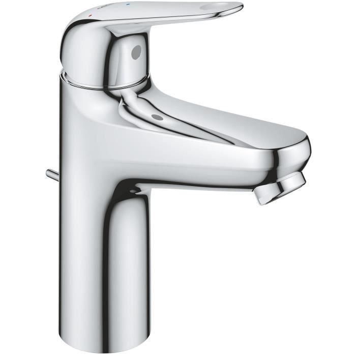 Mezclador monomando de lavabo - GROHE Swift - 24328001 - Cromo - Talla M - Apertura para agua fría - Ahorro de agua - Extraíble y desagüe