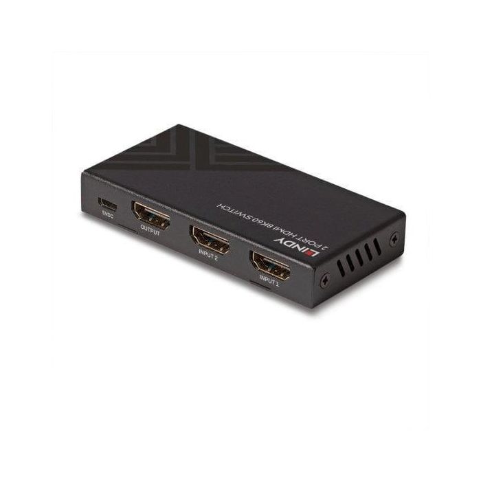 Lindy HDMI 8K60 Switch de 2 Puertos para 2 Dispositivos Fuente a una Pantalla con Auto Switching y Control IR 1