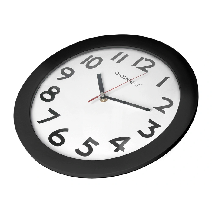Q-connect Reloj de Pared Redondo 30 cm Marco Negro con Números Grandes Fácil Lectura Plástico Oficina 4