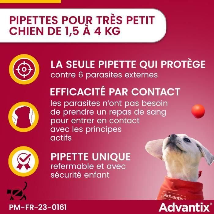 Advantix 6 Pipetas Antiparasitarias para Perros Muy Pequeños 1,5-4 kg - 6 unidades - Protección Pulgas, Garrapatas, Moscas de Arena 2 Advantix 6 Pipetas Antiparasitarias para Perros Muy Pequeños 1,5-4 kg - 6 unidades - Protección Pulgas, Garrapatas, Moscas de Arena 2