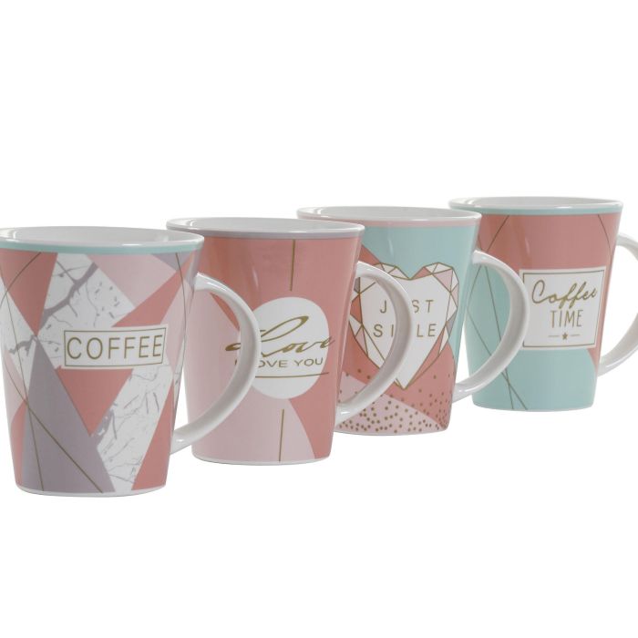 DKD Home Decor Taza Scandi Azul Celeste Naranja Porcelana 350ml (12 Unidades) 9 x 11 x 12 cm 1