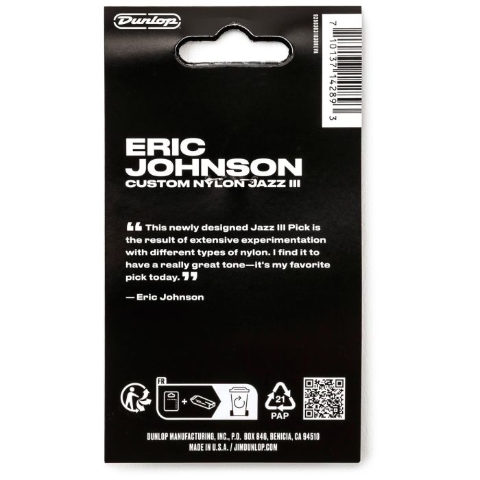Dunlop Pack 6 Púas Eric Johnson Custom Nylon Jazz III 3 Dunlop Pack 6 Púas Eric Johnson Custom Nylon Jazz III 3
