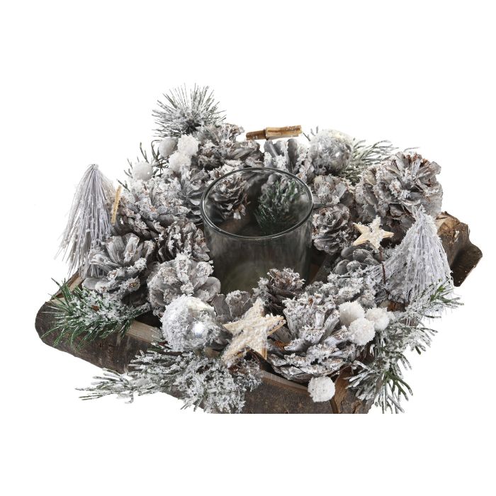 DKD Home Decor Portavelas Navidad Alpina Natural Verde Blanco Abedul Cristal 20 x 20 x 12.5 cm 2