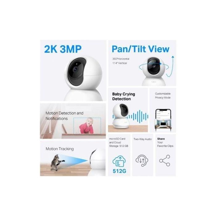 TP-Link Tapo TC71 Cámara de Vigilancia Wi-Fi 360° 2K 3MP Visión Nocturna Detección Movimiento Audio Bidireccional Control por Voz y App 1 TP-Link Tapo TC71 Cámara de Vigilancia Wi-Fi 360° 2K 3MP Visión Nocturna Detección Movimiento Audio Bidireccional Control por Voz y App 1