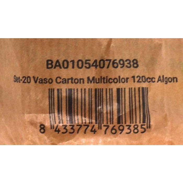 Algon Set-20 Vaso Carton Multicolor 120 cc (6 cm ancho x 6.5 cm alto x 6 cm largo) (24 Unidades)