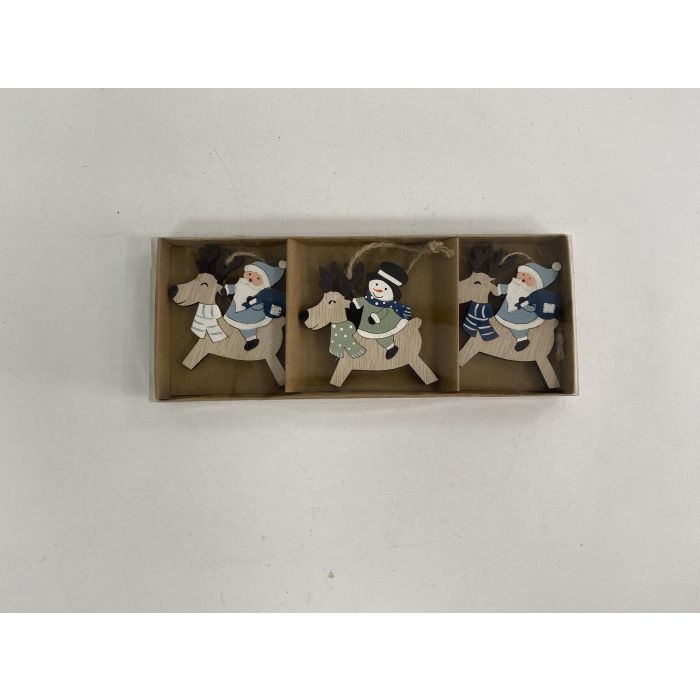 Decoracion Colgante Navidad Moderna DKD Home Decor Verde Azul 8 x 1.5 x 21 cm Set de 3