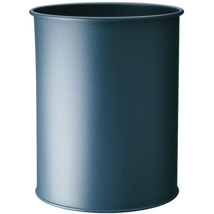 Durable 330158 Papelera Redonda de Metal 15 Litros Antracita Cesto de Basura Oficina Papeleras