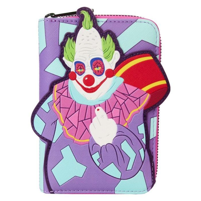Loungefly Cartera Killer Klowns Piel Vegana Brilla Oscuridad - Billetera Azul Claro y Morado con Cremallera