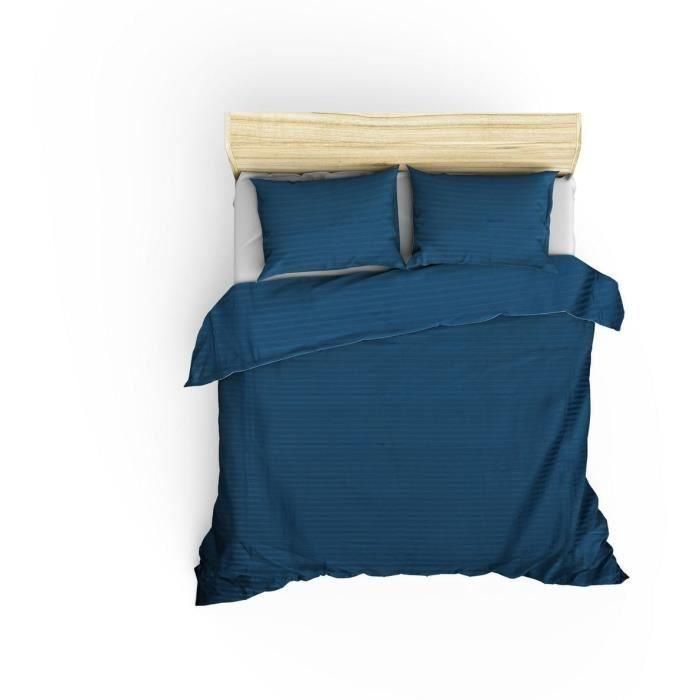 Juego de cama - 1 funda nórdica 220x240 cm + 2 fundas de almohada 60x60 cm - 100% algodón satén - Azul 1 Juego de cama - 1 funda nórdica 220x240 cm + 2 fundas de almohada 60x60 cm - 100% algodón satén - Azul 1