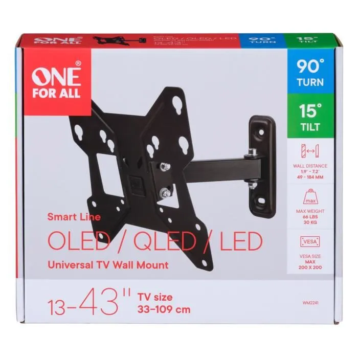 One For All WM2241 Soporte de Pared Inclinable y Giratorio para TV de 13 a 40 Pulgadas (33-102 cm) - Negro 4 One For All WM2241 Soporte de Pared Inclinable y Giratorio para TV de 13 a 40 Pulgadas (33-102 cm) - Negro 4