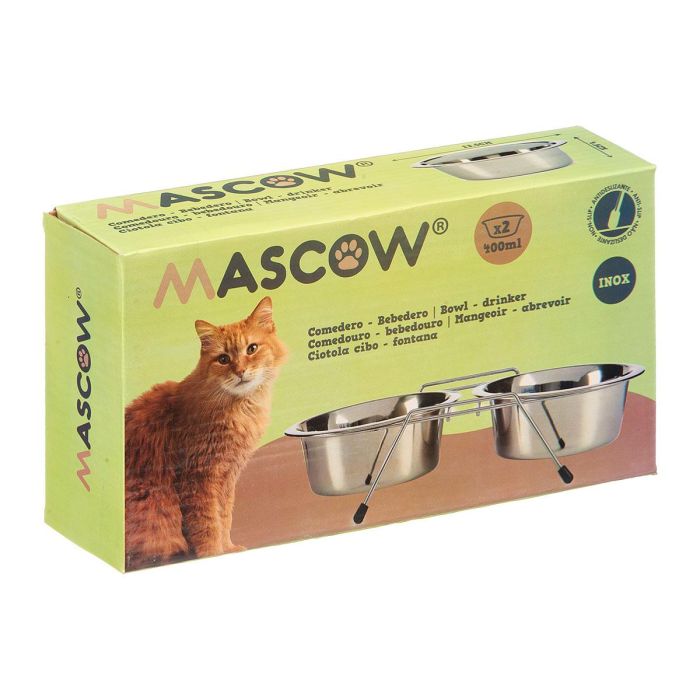 Mascow Set 2 Comederos de Acero Inoxidable Antideslizante, Color Plata, para Mascotas - 2 x 400 ml y 28 x 15.5 x 8 cm (12 Unidades) 1 Mascow Set 2 Comederos de Acero Inoxidable Antideslizante, Color Plata, para Mascotas - 2 x 400 ml y 28 x 15.5 x 8 cm (12 Unidades) 1