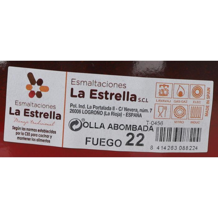 La Estrella Olla Abombada con Tapa 22 cm - 6.4L "Fuego" (2 Unidades)