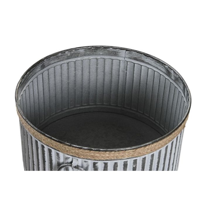 DKD Home Decor Macetero Vintage Set de 3 de Metal y Cuerda, tonos Gris y Marrón, ideales para plantas y decoración, 38x38x21 cm 2