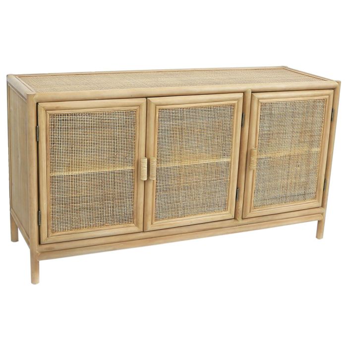 DKD Home Decor Aparador Tropical de Abeto y Ratán Marrón Claro, Acabado Natural, 120x40x65cm con 3 Puertas y 3 Estantes DKD Home Decor Aparador Tropical de Abeto y Ratán Marrón Claro, Acabado Natural, 120x40x65cm con 3 Puertas y 3 Estantes