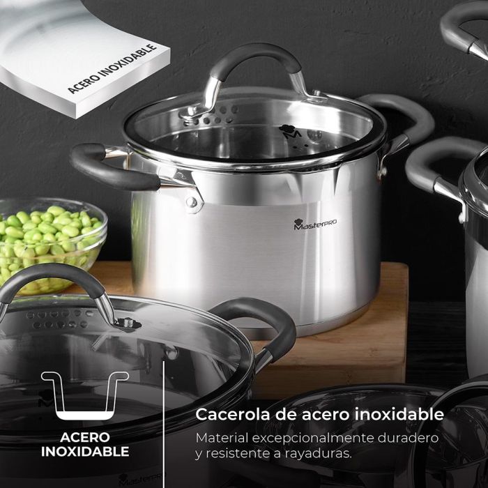 Olla ø24x12cm 5l acero inoxidable con tapa foodies bgmp-1502-bk masterpro 1