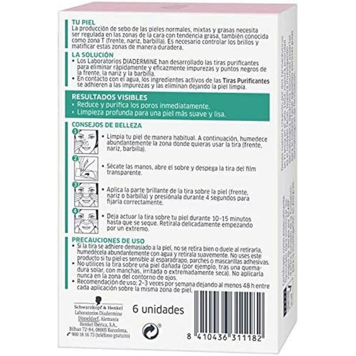Diadermine Tiras Purificantes Faciales Piel Normal-Mixta para Acné Puntos Negros y Poros | Elimina Impurezas Mujer 6 Unidades 6