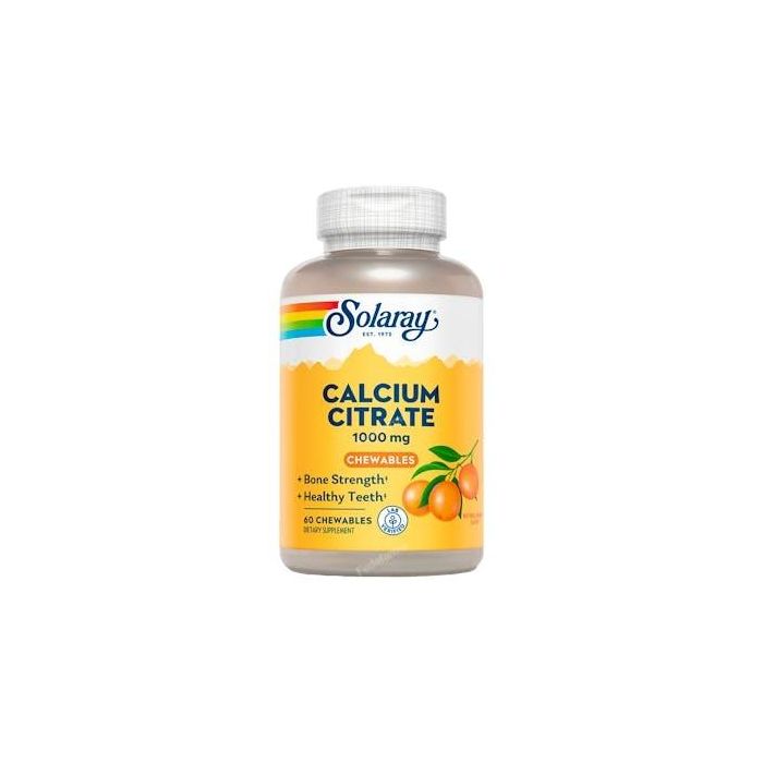 SOLARAY Calcio Citrato 1000 mg Sabor Naranja, Comprimidos Masticables para Salud Ósea y Dental, 60 Unidades