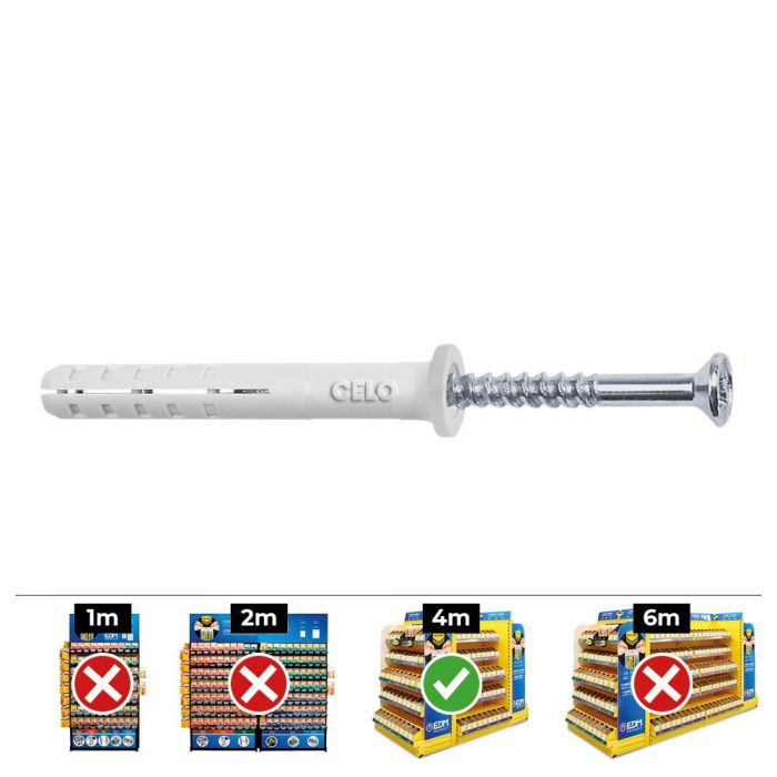 Celo Din np Tacos de Golpe y Tornillos Cabeza Plana Ø6x60mm (Taco) / Ø6x40mm (Tornillo) Acero Zincado, Blanco, Caja 50 Uds 0 Celo Din np Tacos de Golpe y Tornillos Cabeza Plana Ø6x60mm (Taco) / Ø6x40mm (Tornillo) Acero Zincado, Blanco, Caja 50 Uds 0