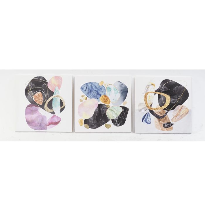 DKD Home Decor Cuadro Moderno Multicolor de Lienzo y Pino 40x40x1.8 cm Set de 3 Unidades Diseños Surtidos