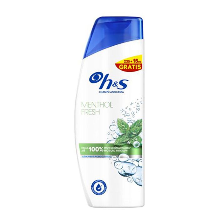 H&S Champú anticaspa Menthol Fresh, limpieza profunda con frescor, para cuero cabelludo sano, 235 + 15 ml