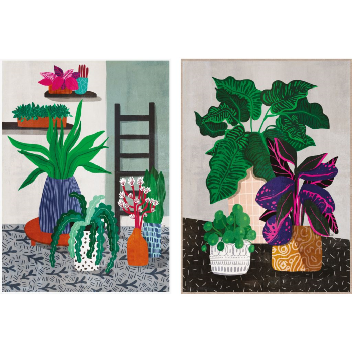 DKD Home Decor Cuadro Scandi Plantas Verde Multicolor Lienzo 72x52 cm Set 2 Unidades