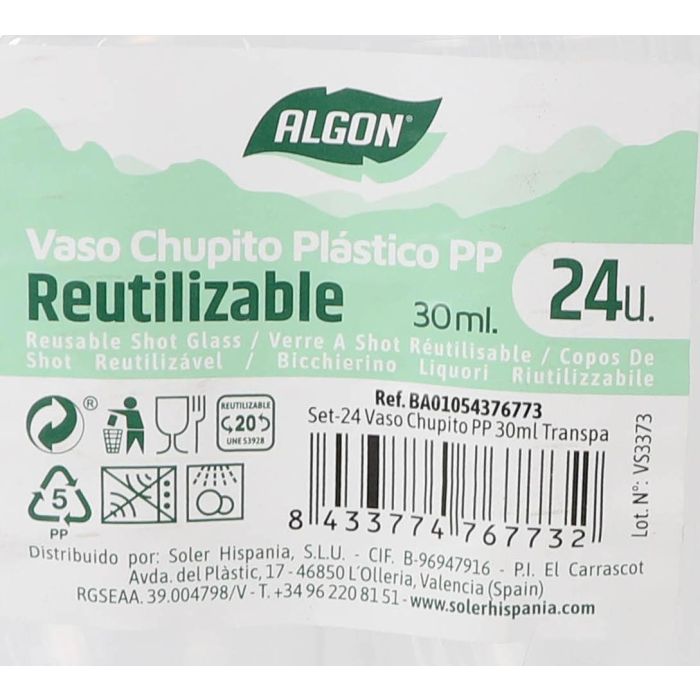 Set de 24 vasos chupito PP 30 ml transparentes Algon (24 Cajas) 5 Set de 24 vasos chupito PP 30 ml transparentes Algon (24 Cajas) 5