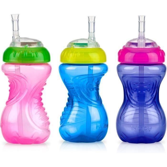 Nuby NUB0048526953288 Vasos a prueba de fugas con pajitas flexibles (paquete de 3) para Niñas