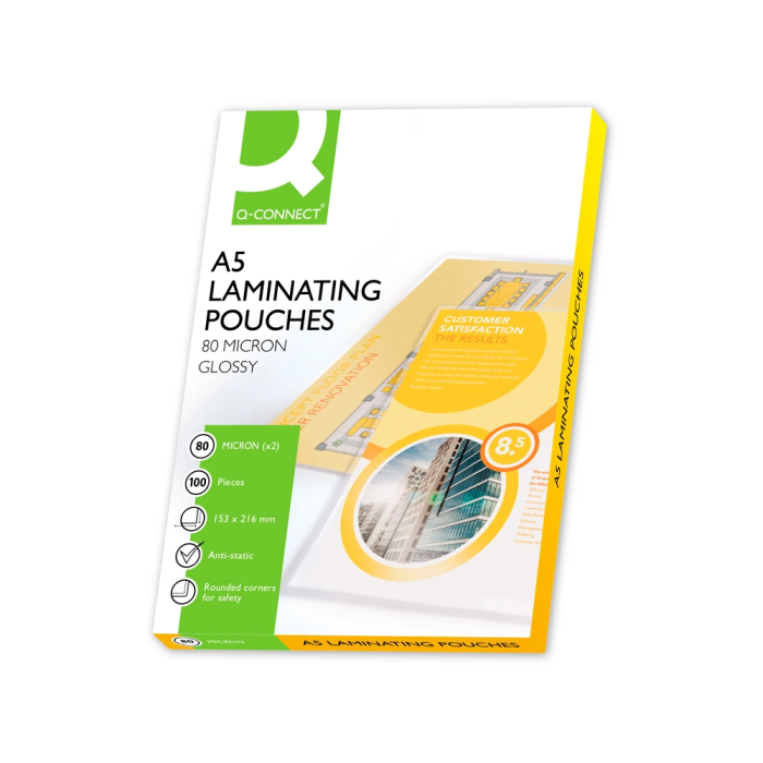 Q-connect Bolsa de plastificar 153 x 216 mm 80mc DIN A5 Caja 100 unidades Consumible plastificadora 1