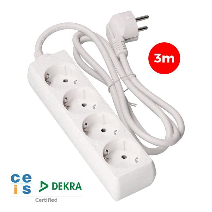 Prolongador con 4 tomas 2p+t, 16a 250v~ 3 m de cable h05vv-f 3g1,5mm² blanco