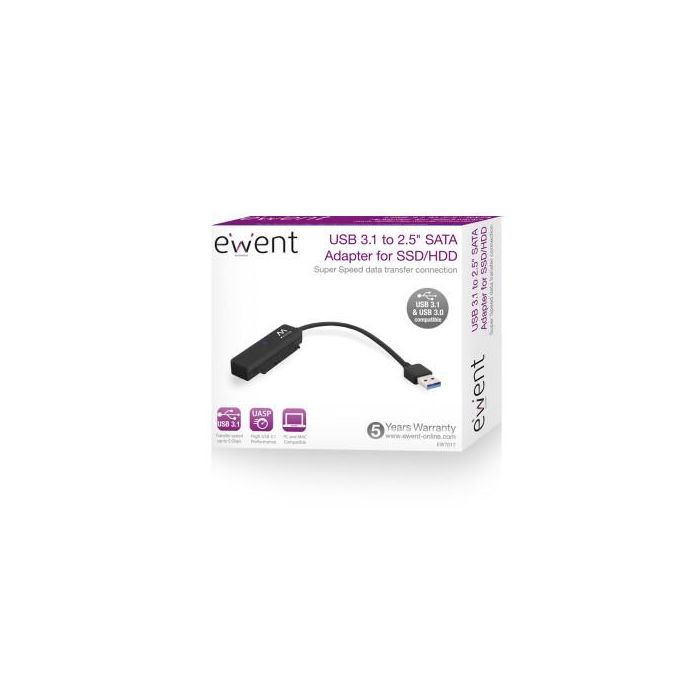Ewent Adaptador USB 3.1 Gen1 a SATA EW7017 para HDD/SSD 2.5", Alta Velocidad, UASP, Compatible con USB 3.0/2.0/1.1 2 Ewent Adaptador USB 3.1 Gen1 a SATA EW7017 para HDD/SSD 2.5", Alta Velocidad, UASP, Compatible con USB 3.0/2.0/1.1 2