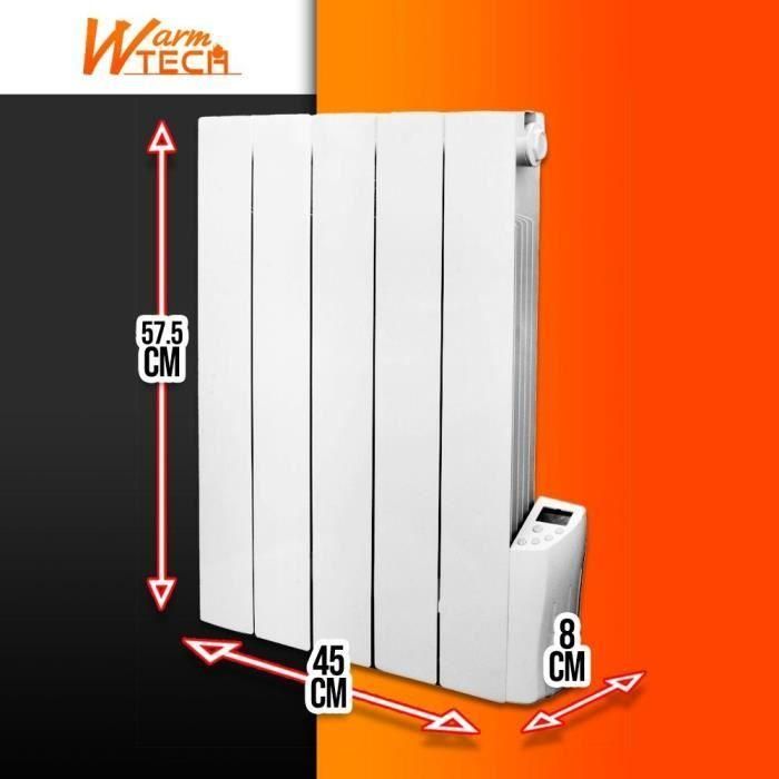 Radiador eléctrico de inercia de fluido - 900W - WARM TECH - 230V - Hasta 35m3 - Blanco 2